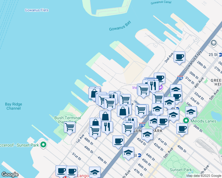 map of restaurants, bars, coffee shops, grocery stores, and more near 4000 1st Avenue in Brooklyn