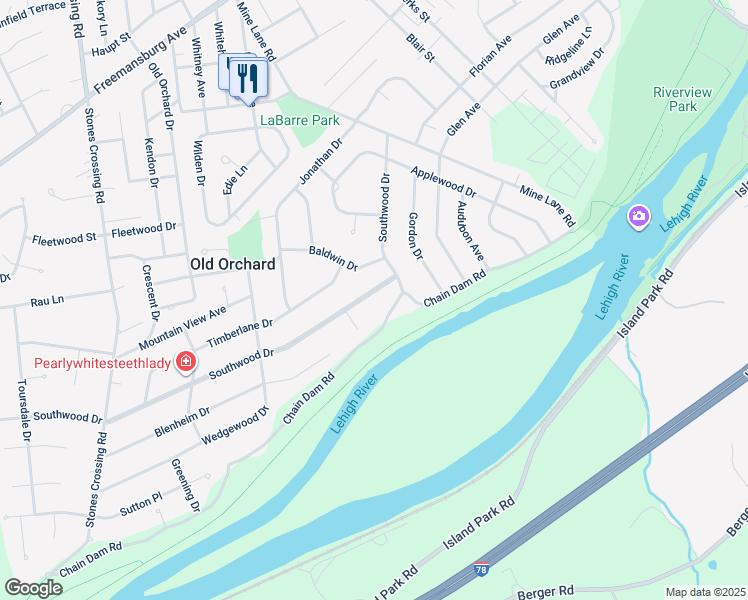map of restaurants, bars, coffee shops, grocery stores, and more near 3546 Southwood Drive in Easton