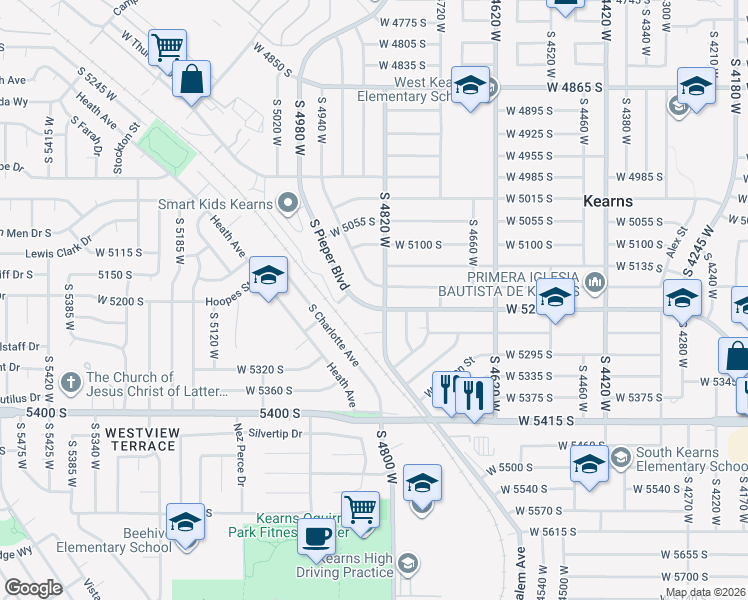 map of restaurants, bars, coffee shops, grocery stores, and more near 5242 South 4820 West in Kearns
