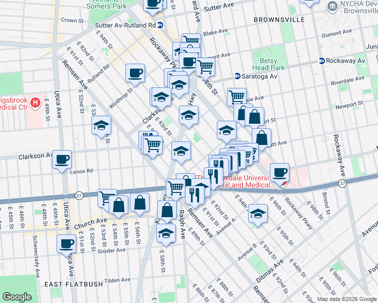 map of restaurants, bars, coffee shops, grocery stores, and more near 1035 Willmohr Street in Brooklyn