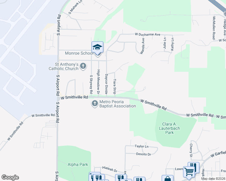 map of restaurants, bars, coffee shops, grocery stores, and more near 5017 West Smithville Road in Bartonville