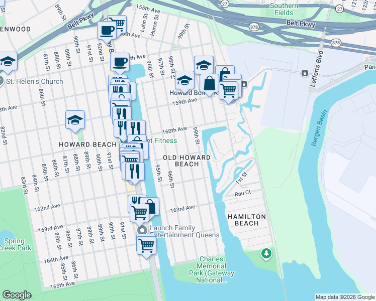 map of restaurants, bars, coffee shops, grocery stores, and more near in Queens