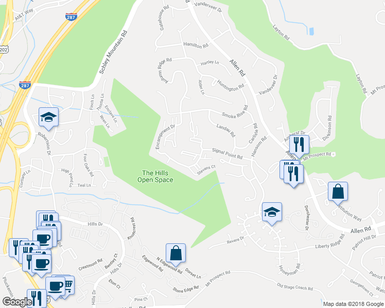 map of restaurants, bars, coffee shops, grocery stores, and more near 41 Morgan Court in Bedminster Township