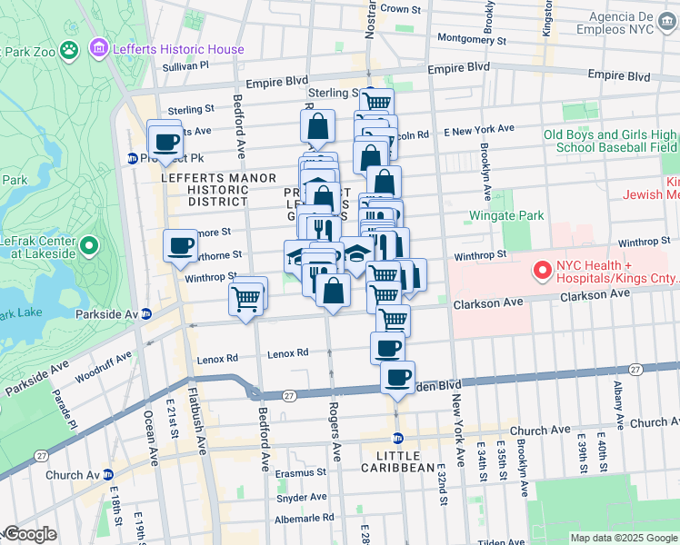 map of restaurants, bars, coffee shops, grocery stores, and more near 234 Winthrop Street in Brooklyn