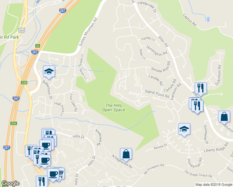map of restaurants, bars, coffee shops, grocery stores, and more near 33 Encampment Drive in Bedminster Township