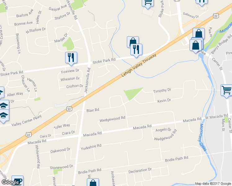 map of restaurants, bars, coffee shops, grocery stores, and more near 3072 Kenwick Circle in Bethlehem