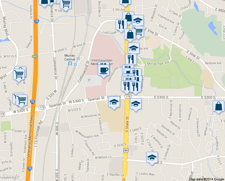 map of restaurants, bars, coffee shops, grocery stores, and more near in Millcreek