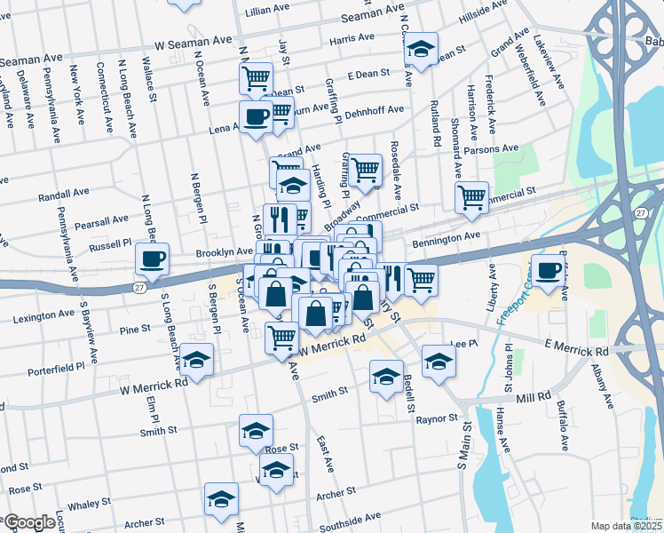 map of restaurants, bars, coffee shops, grocery stores, and more near in Freeport