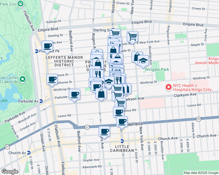 map of restaurants, bars, coffee shops, grocery stores, and more near 268 Hawthorne Street in Brooklyn