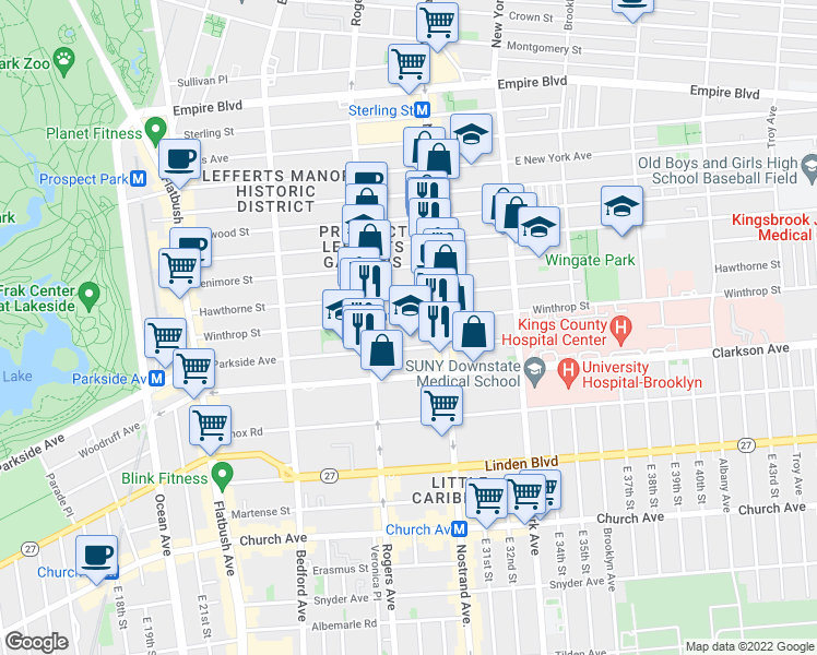 map of restaurants, bars, coffee shops, grocery stores, and more near 268 Hawthorne Street in Brooklyn