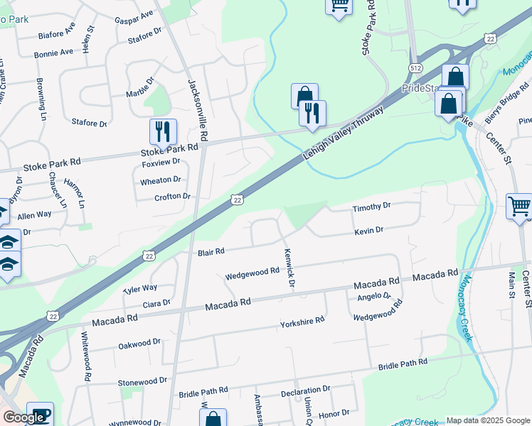 map of restaurants, bars, coffee shops, grocery stores, and more near 3072 Kenwick Circle in Bethlehem