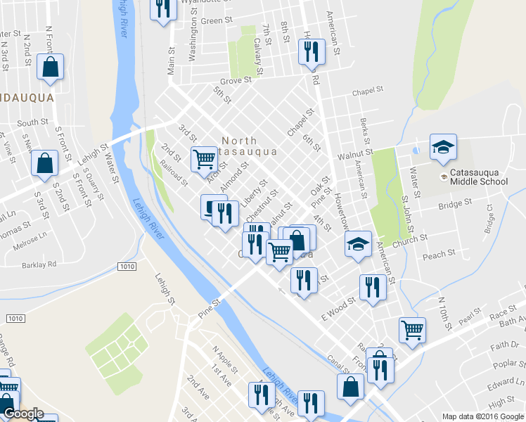 map of restaurants, bars, coffee shops, grocery stores, and more near 731 3rd Street in Catasauqua