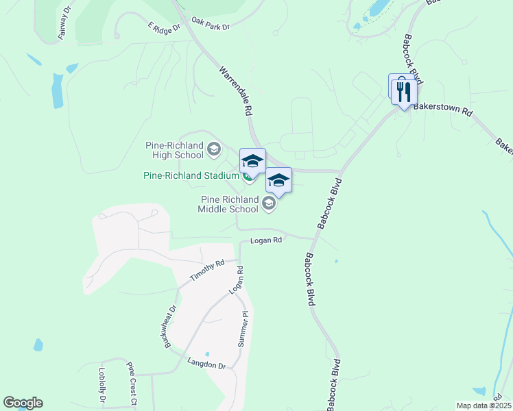 map of restaurants, bars, coffee shops, grocery stores, and more near 100 Logan Road in Gibsonia