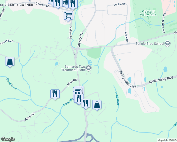 map of restaurants, bars, coffee shops, grocery stores, and more near 726 Martinsville Road in Basking Ridge