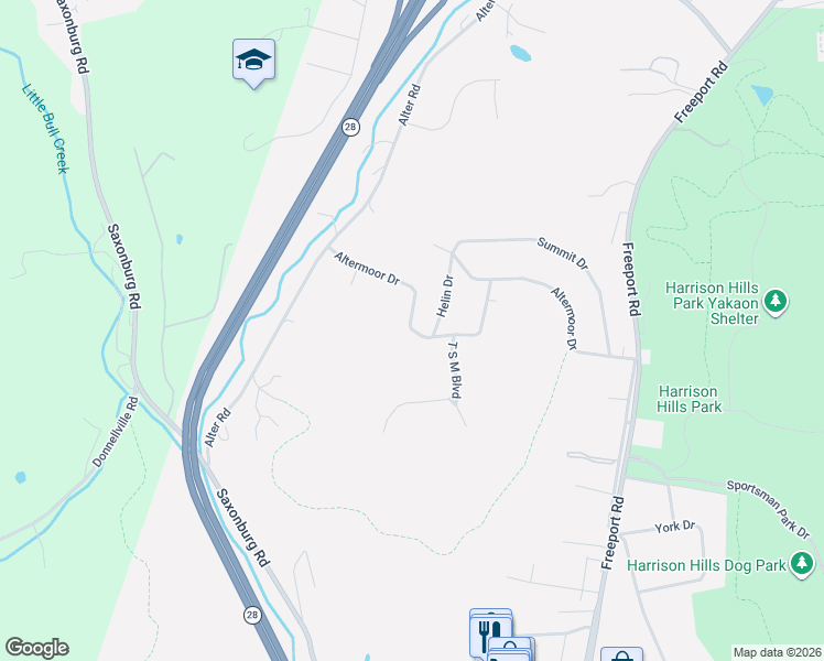 map of restaurants, bars, coffee shops, grocery stores, and more near 110 Altermoor Drive in Natrona Heights