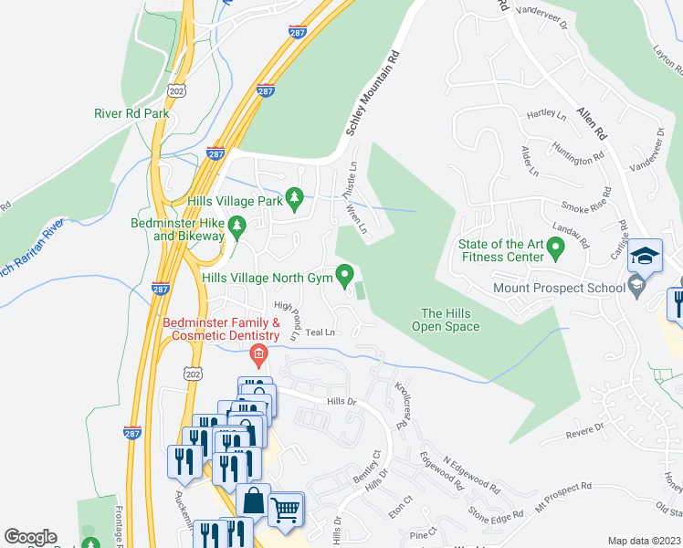 map of restaurants, bars, coffee shops, grocery stores, and more near 6 Artillery Park Road in Bedminster Township