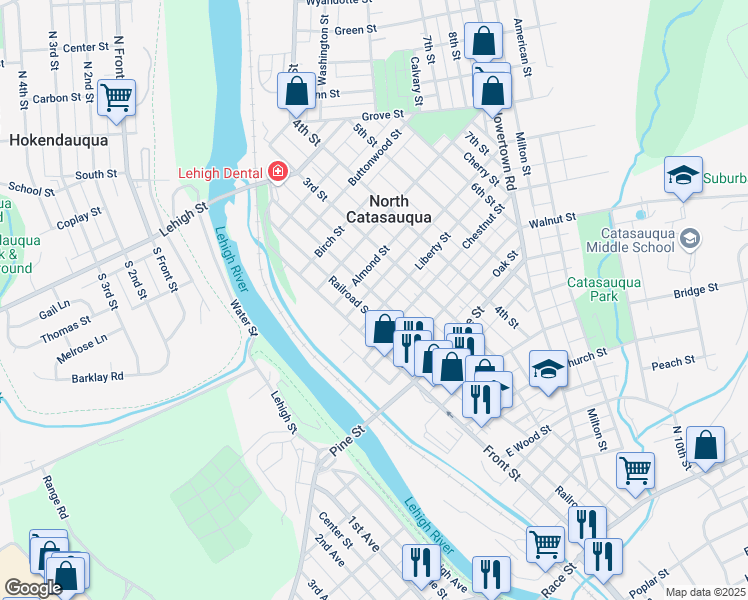 map of restaurants, bars, coffee shops, grocery stores, and more near 756 2nd Street in Catasauqua
