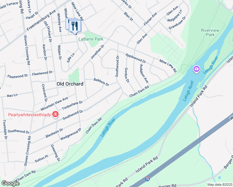 map of restaurants, bars, coffee shops, grocery stores, and more near 3542 Southwood Drive in Easton
