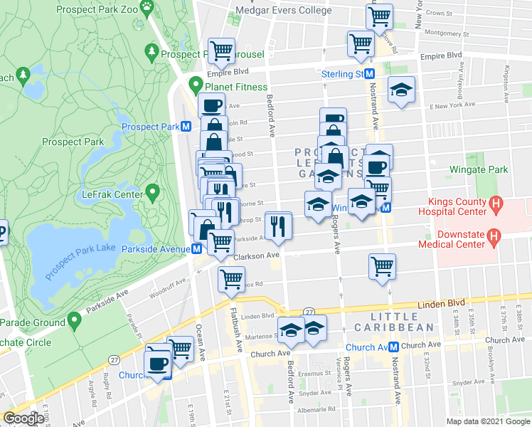 map of restaurants, bars, coffee shops, grocery stores, and more near 75 Hawthorne Street in Brooklyn