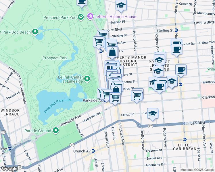 map of restaurants, bars, coffee shops, grocery stores, and more near 650 Flatbush Avenue in Brooklyn