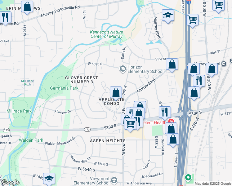 map of restaurants, bars, coffee shops, grocery stores, and more near 5262 Rome Beauty Park in Murray
