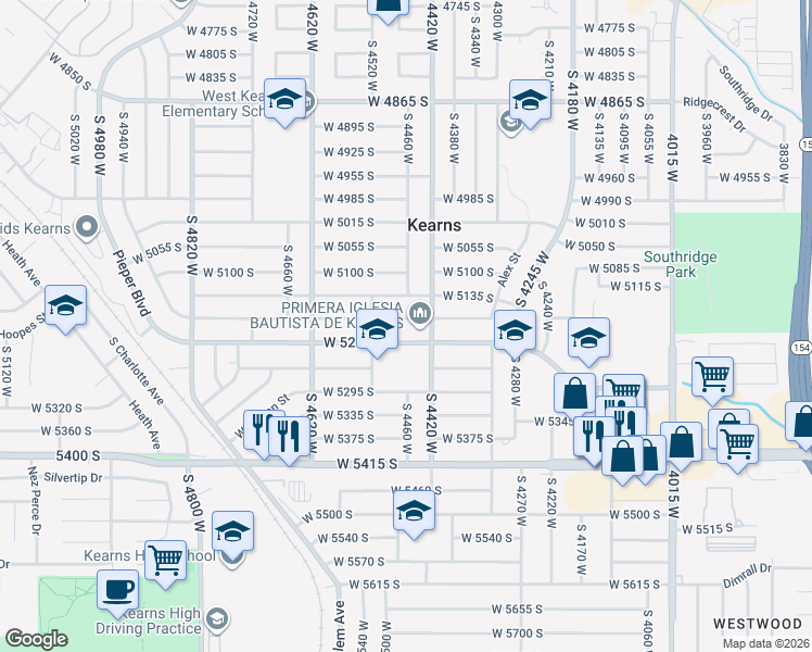 map of restaurants, bars, coffee shops, grocery stores, and more near 4473 West 5175 South in Kearns