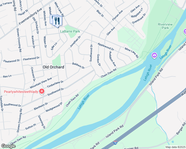 map of restaurants, bars, coffee shops, grocery stores, and more near 3540 Southwood Drive in Easton