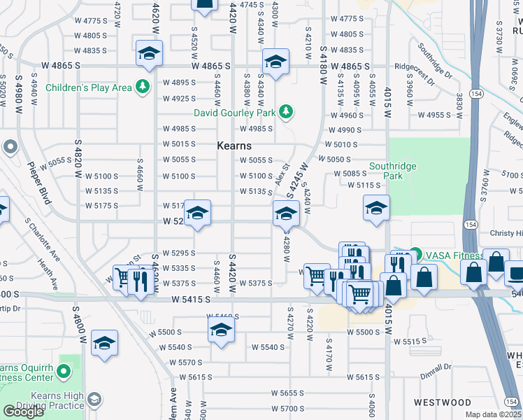 map of restaurants, bars, coffee shops, grocery stores, and more near 4341 West 5175 South in Salt Lake City