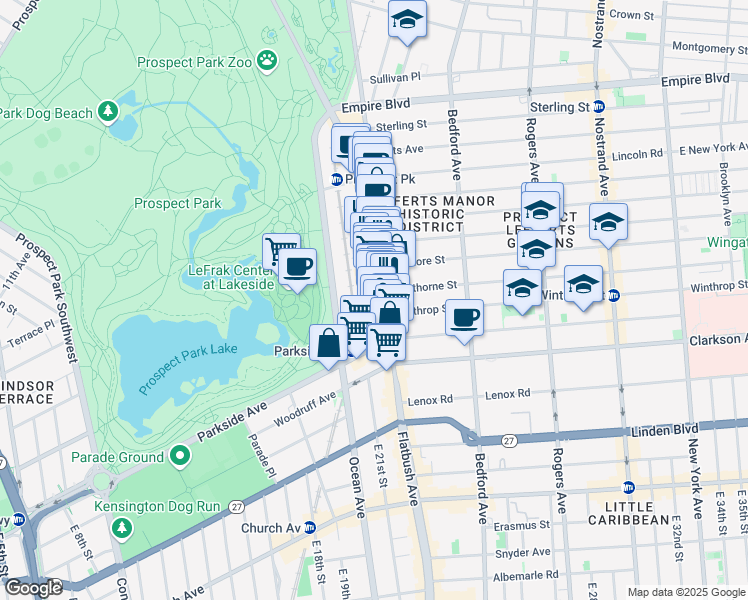 map of restaurants, bars, coffee shops, grocery stores, and more near 650 Flatbush Avenue in Brooklyn