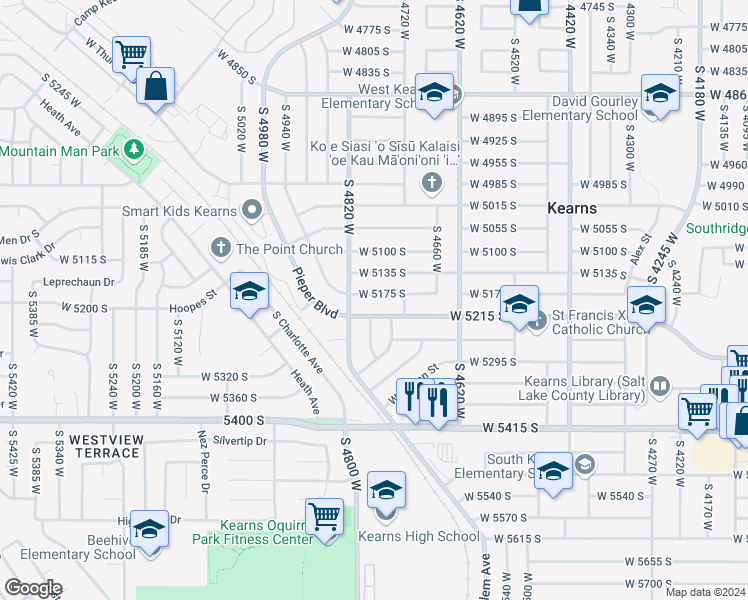 map of restaurants, bars, coffee shops, grocery stores, and more near 4775 West 5175 South in Salt Lake City