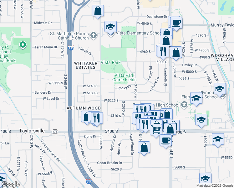 map of restaurants, bars, coffee shops, grocery stores, and more near 5168 Espadrille Drive in Taylorsville