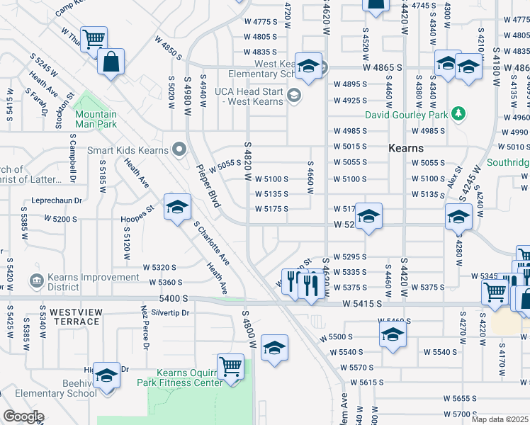 map of restaurants, bars, coffee shops, grocery stores, and more near 4775 West 5175 South in Salt Lake City