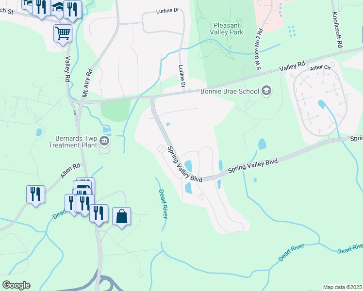 map of restaurants, bars, coffee shops, grocery stores, and more near 162 Woodward Lane in Basking Ridge