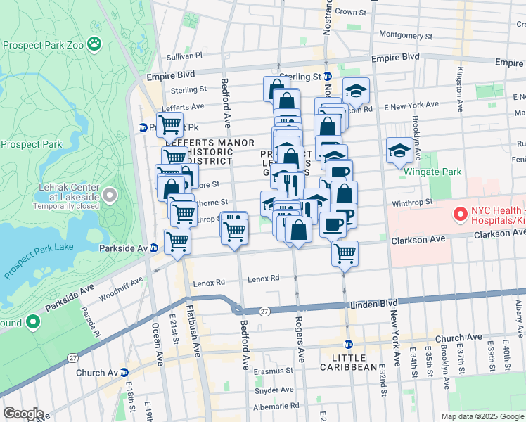 map of restaurants, bars, coffee shops, grocery stores, and more near 161 Winthrop Street in Brooklyn