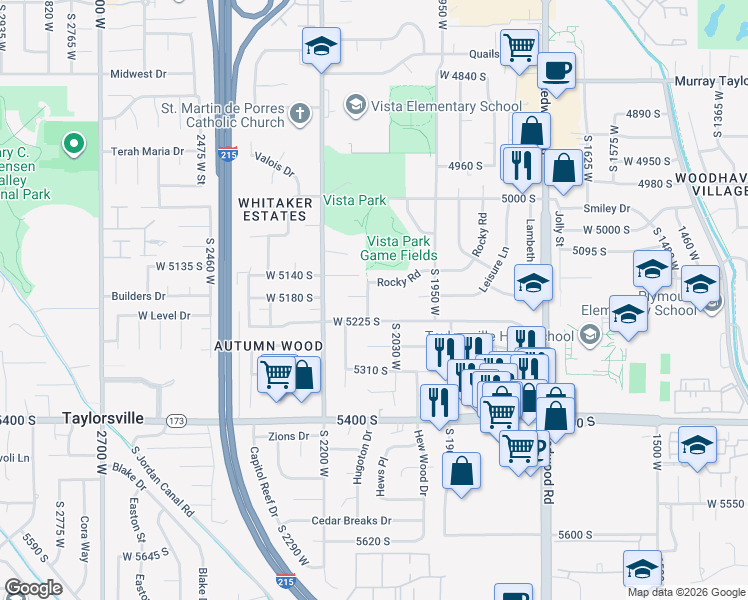 map of restaurants, bars, coffee shops, grocery stores, and more near 5168 Espadrille Drive in Taylorsville