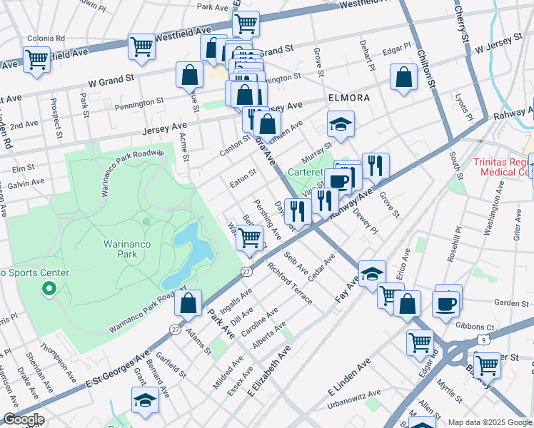 map of restaurants, bars, coffee shops, grocery stores, and more near 44 Dayton Street in Elizabeth