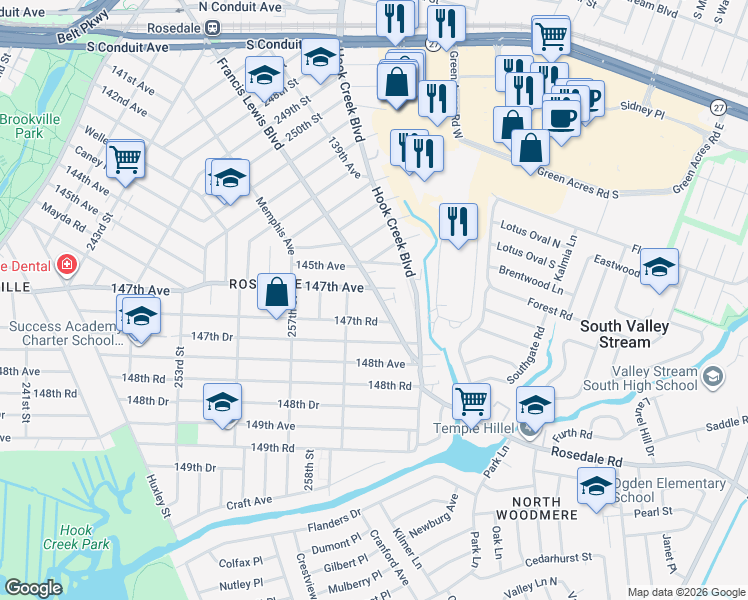 map of restaurants, bars, coffee shops, grocery stores, and more near 147-08 Francis Lewis Boulevard in Queens