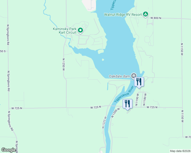 map of restaurants, bars, coffee shops, grocery stores, and more near 7500-7556 North Twin Pine Drive in Monticello