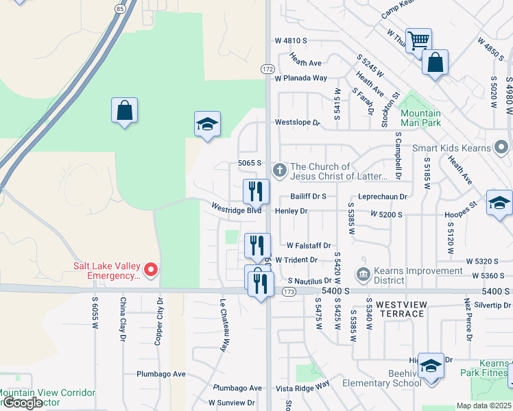 map of restaurants, bars, coffee shops, grocery stores, and more near 5633 Coral Mount Lane in Salt Lake City