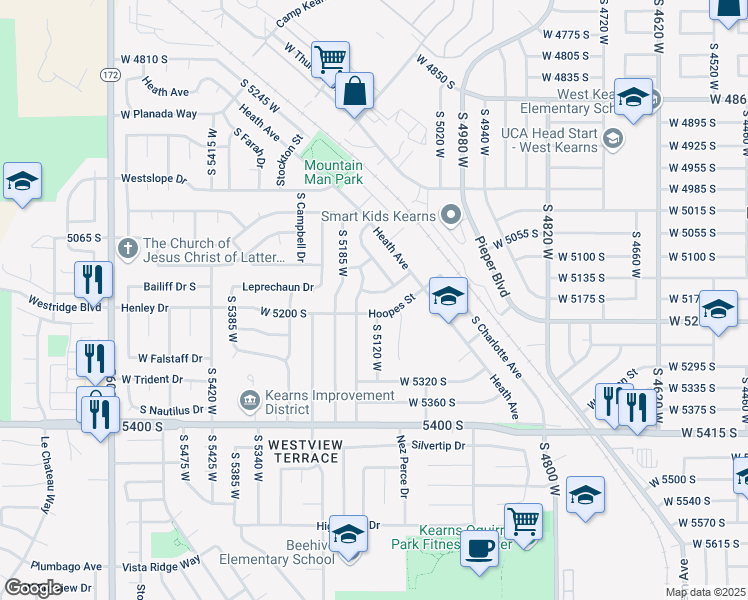 map of restaurants, bars, coffee shops, grocery stores, and more near 5150 South 5160 West in Kearns