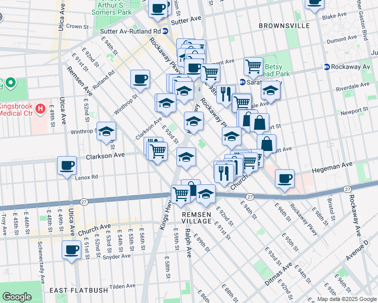 map of restaurants, bars, coffee shops, grocery stores, and more near 1084 Lenox Road in Brooklyn