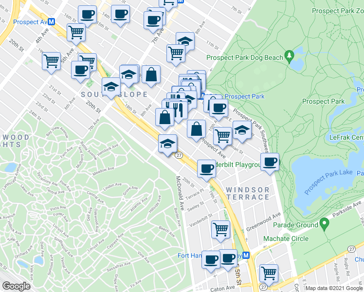 map of restaurants, bars, coffee shops, grocery stores, and more near 528 17th Street in Brooklyn