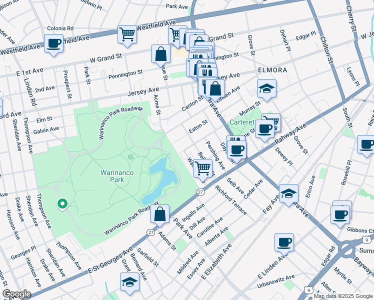 map of restaurants, bars, coffee shops, grocery stores, and more near 813 Murray Street in Elizabeth