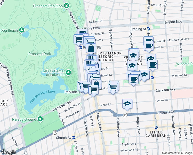 map of restaurants, bars, coffee shops, grocery stores, and more near 20 Hawthorne Street in Brooklyn