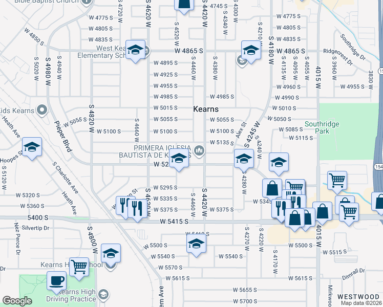 map of restaurants, bars, coffee shops, grocery stores, and more near 4473 West 5175 South in Kearns