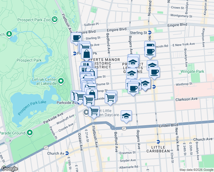 map of restaurants, bars, coffee shops, grocery stores, and more near 75 Hawthorne Street in Brooklyn