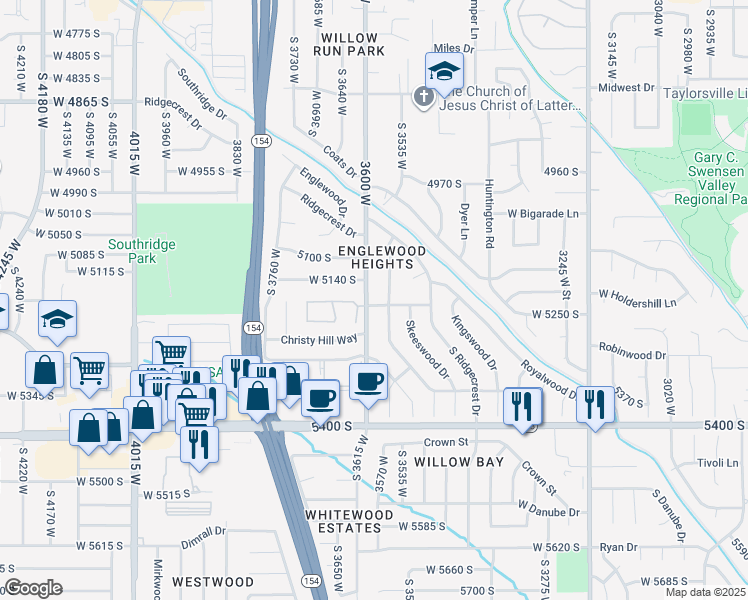map of restaurants, bars, coffee shops, grocery stores, and more near 3588 West Churchwood Drive in Salt Lake City