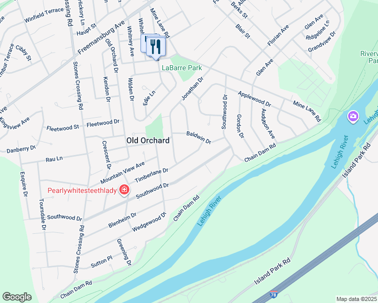 map of restaurants, bars, coffee shops, grocery stores, and more near 3565 Timberlane Drive in Easton