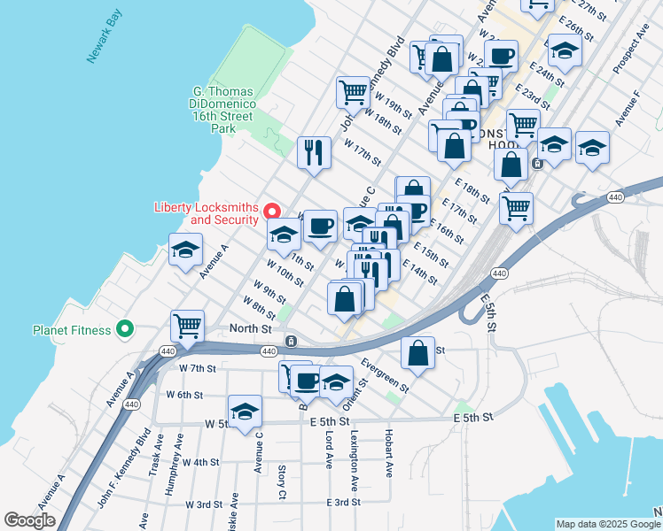 map of restaurants, bars, coffee shops, grocery stores, and more near in Bayonne
