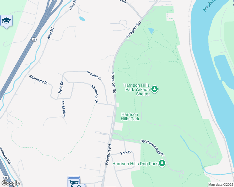map of restaurants, bars, coffee shops, grocery stores, and more near 5340 Freeport Road in Natrona Heights